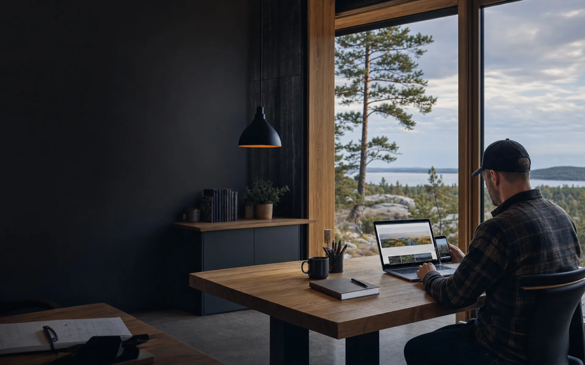 A Northern Ontario business owner working beside the Canadian Shield landscape