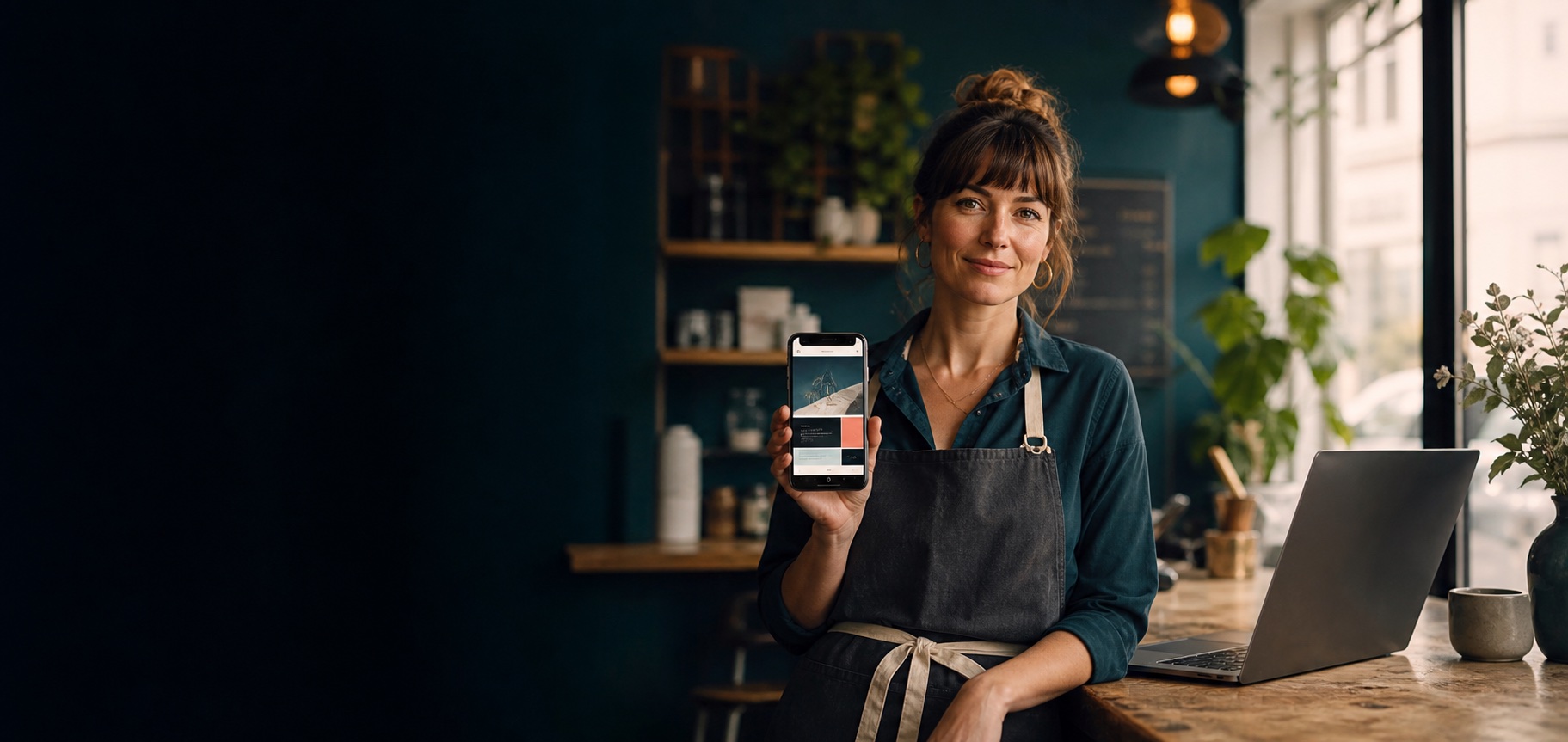 Local business owner showing her modern website on a phone