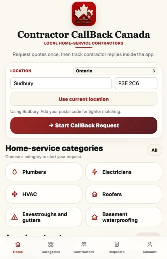 Contractor Callback mobile-first Canadian contractor platform