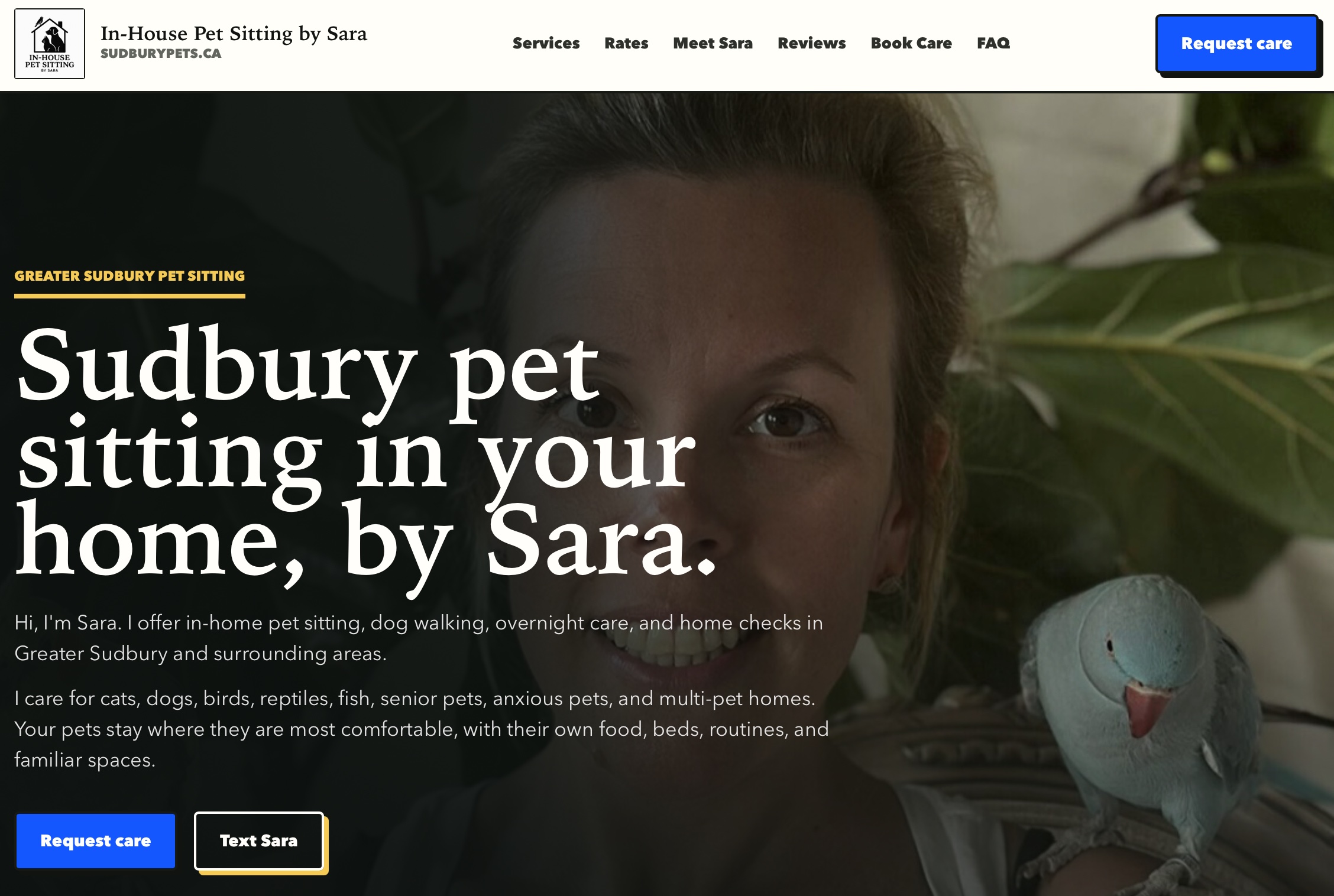 Sudbury Pets website designed for a Greater Sudbury pet sitter