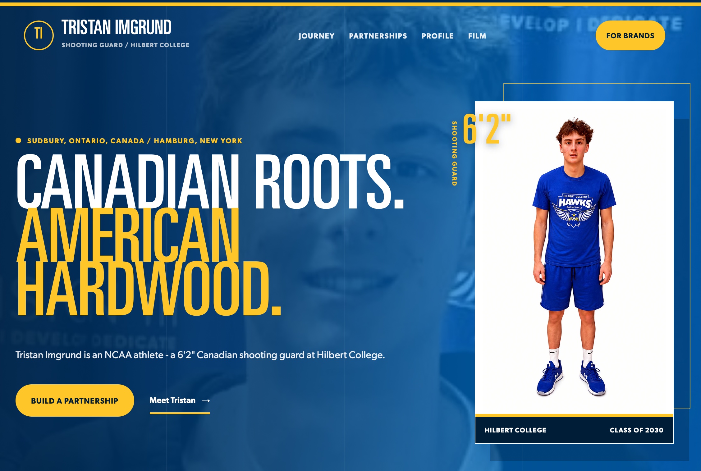 Tristan I. website organizing videos, profile details, and sponsorship information