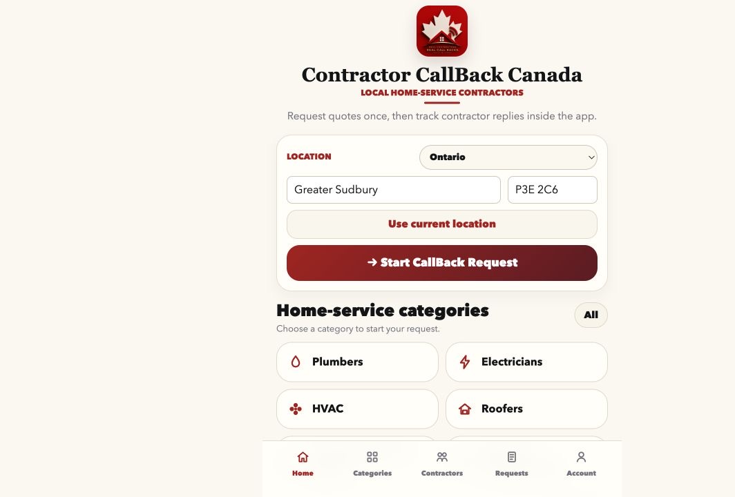 Contractor Callback Canada mobile platform
